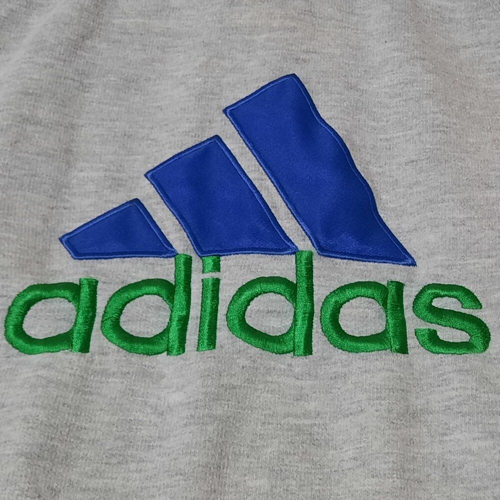 VTG Y2K ADIDAS Color Block Big Center Logo Hoodie Youth Lg Grey Blue Green, 90s - Picture 3 of 11